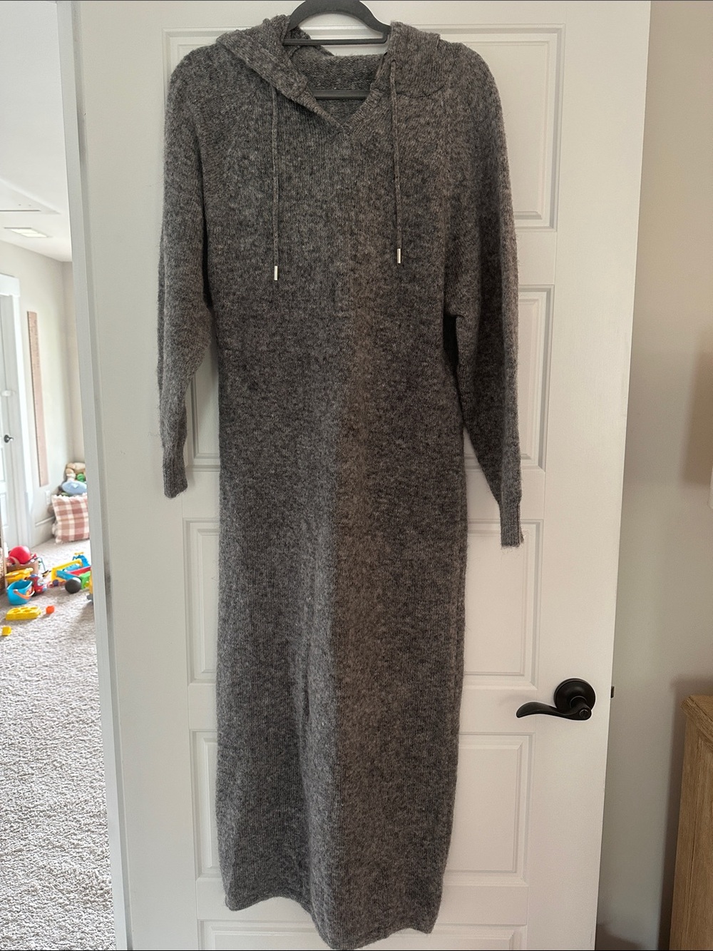 Pinkblush Gray Hooded Long Knit Sweater Dress